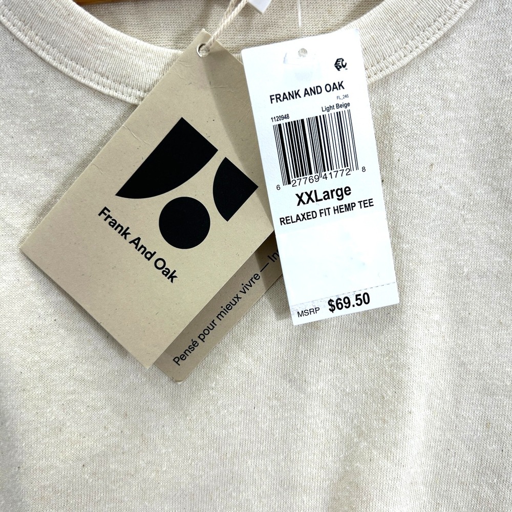 Frank & Oak Tee Men's XXL Light Beige Relaxed Fit Hemp Tee - Picture 2 of 8